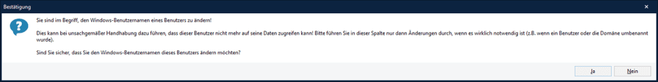 Sicherheitsabfrage für Benutzeränderung