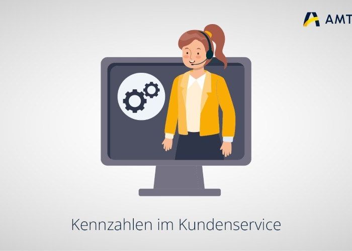 Blog Header Grafik: Kundenservice, Frau mit Headset und PC-Monitor