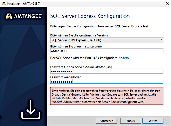 AMTANGEE SQL Server konfigurieren