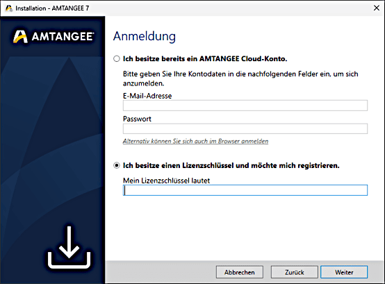 AMTANGEE Installation Lizenzschlüssel