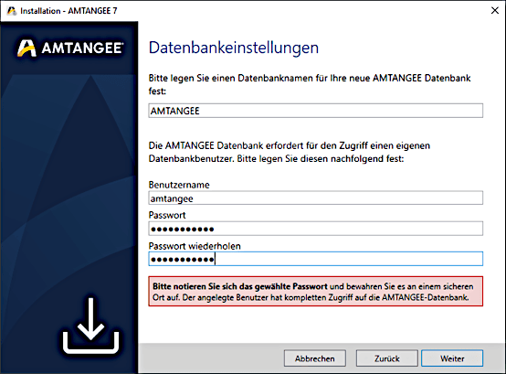 Neue AMTANGEE Datenbank Einstellungen