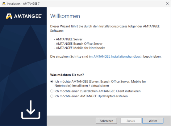 AMTANGEE Neuinstallation Willkommen