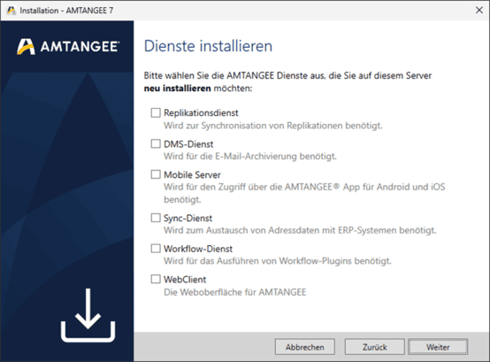 Screenshot: AMTANGEE Dienste installieren