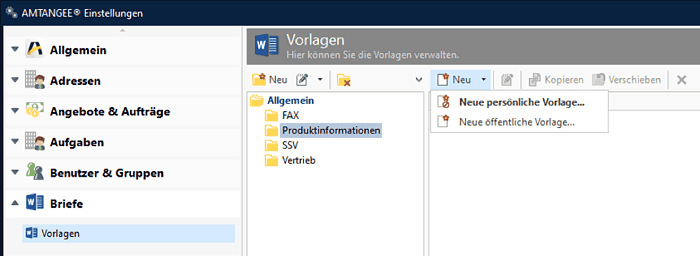 Neue öffentliche Briefvorlage erstellen in AMTANGEE