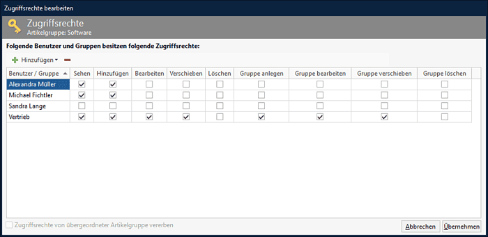 Zugriffsrechte für Artikel und Artikelgruppen setzen in AMTANGEE