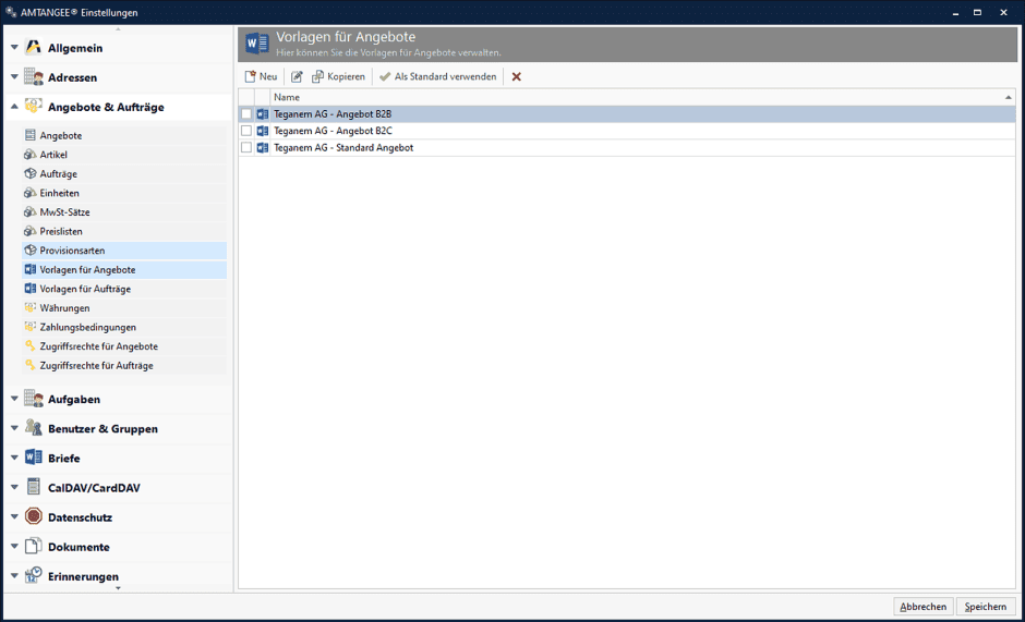 Vorlagen für Angebote in AMTANGEE erstellen