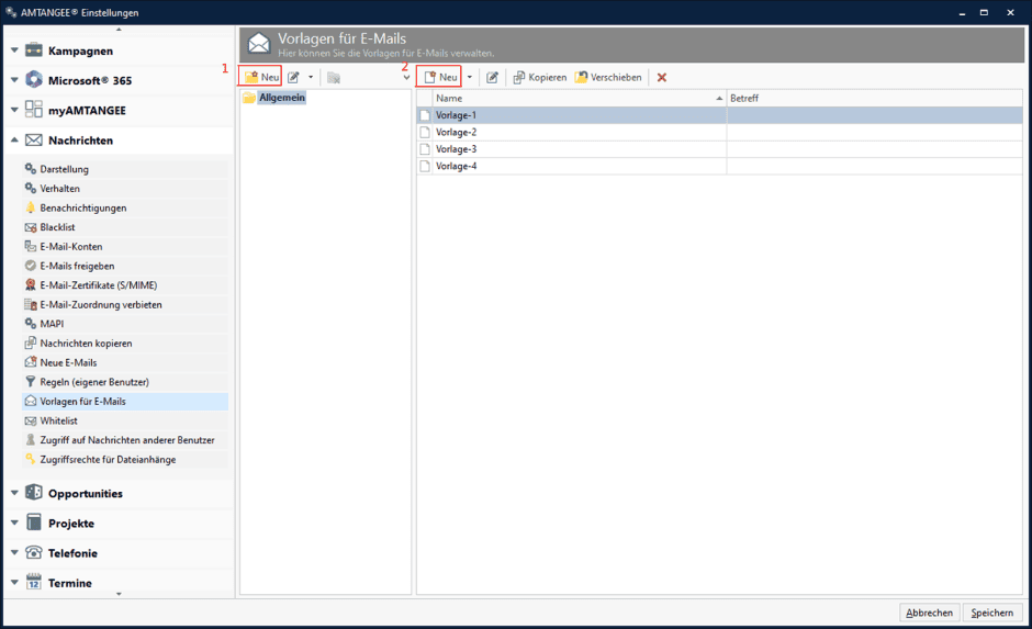 E-Mail-Vorlagen erstellen in AMTANGEE