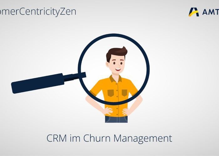 Blogbild: CRM im Churn Management, Mann unter einer Lupe 940x500